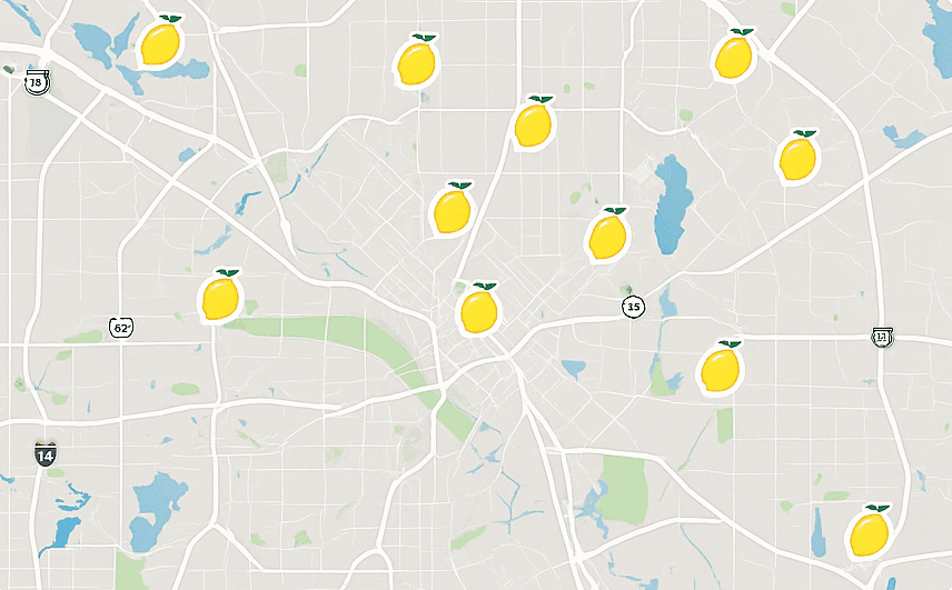 Map showing lemonade stands